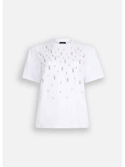 T-shirt con perle e strass LIU JO | CF5072JS088/11111